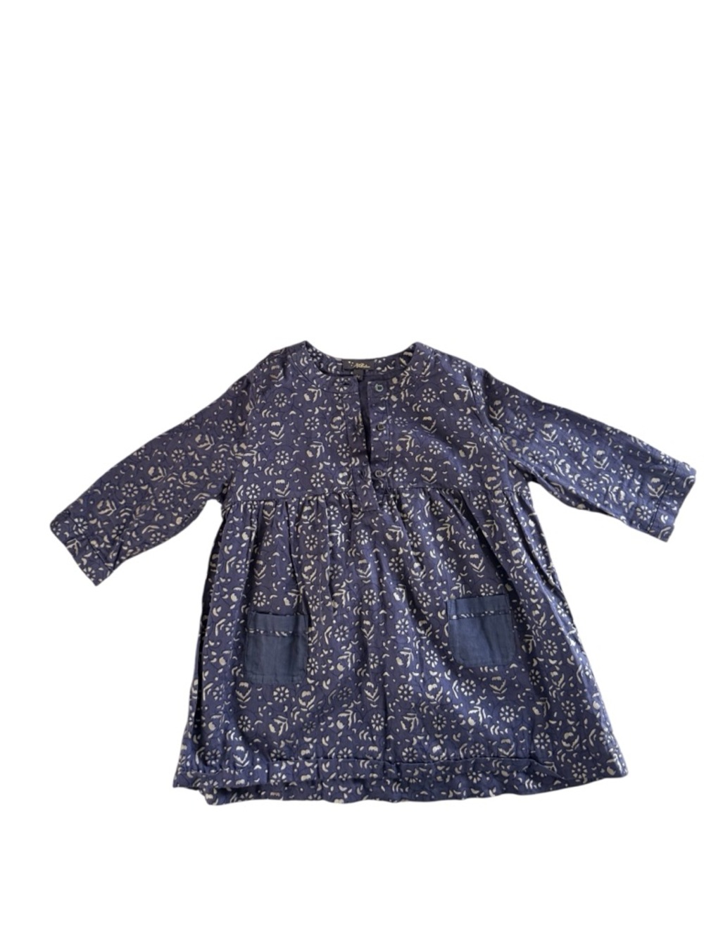 Navy Blue Floral Long Sleeve Dress 100% Cotton